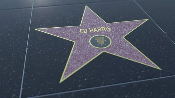 Estrella del Paseo de la Fama de Hollywood con inscripción ED HARRIS. Representación Editorial 3D — Foto de Stock