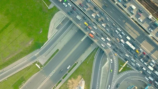 Aerial top down shot of heavy traffic jam on a car road in the rush hour — Stock Photo, Image