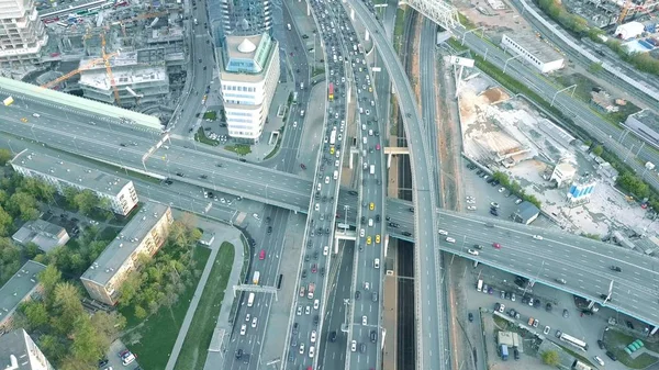 Aerial shot of heavy traffic jam on the highway flyover — Stock Photo, Image