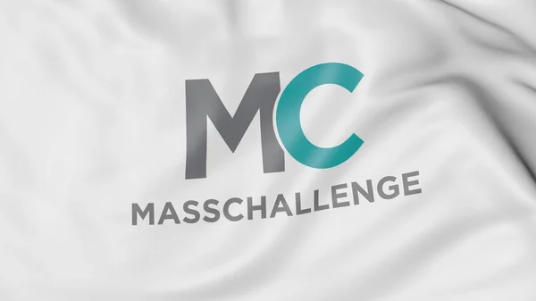 Wapperende vlag met Masschallenge logo. Redactioneel 3D-rendering — Stockfoto