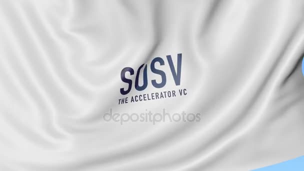 Bandiera sventolante con logo SOSV. loop senza soluzione di continuità 4K animazione editoriale — Video Stock
