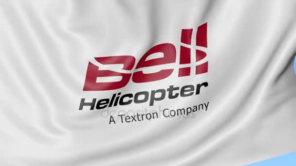 Размахиваю флагом с логотипом Bell Helicopter. Seamles loop 4K editionary animation — стоковое видео