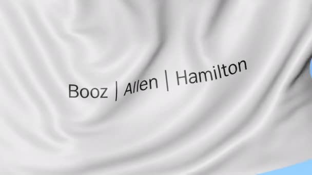 Розмахуючи прапором з логотипом компанії Booz Allen Hamilton. Seamles петлі 4 к редакційної анімації — стокове відео