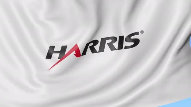 Drapeau arborant le logo Harris Corporation. Seamles boucle 4K animation éditoriale — Video