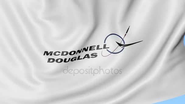 Wapperende vlag met logo van de Mcdonnell Douglas. Gelast lus 4k redactionele animatie — Stockvideo