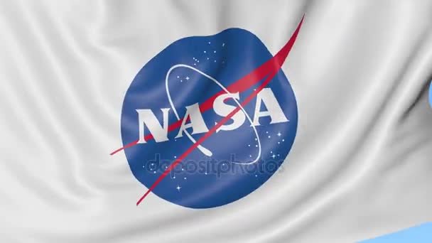 Viftande flagga med Nasa-logotypen. Seamles slinga 4k redaktionella animation — Stockvideo