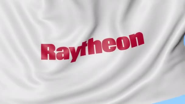 Bandera ondeante con logo Raytheon. Seamles loop animación editorial 4K — Vídeo de stock