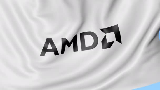 高度なマイクロ デバイス Amd のロゴの旗を振っています Seamles ループ 4 K 編集アニメーション ストック動画 C Alexeynovikov