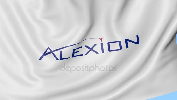 Drapeau avec logo Alexion Pharmaceuticals. Seamles boucle 4K animation éditoriale — Video