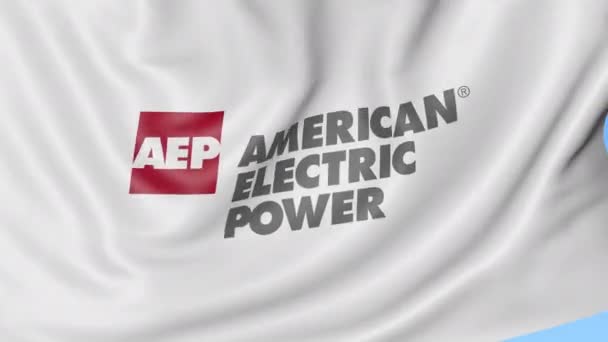 Κουνώντας τη σημαία με το λογότυπο της αμερικανικής ηλεκτρικής ενέργειας. Ιδιαίτερα ελαστικό βρόχο 4k σύνταξης κινούμενα σχέδια — Αρχείο Βίντεο