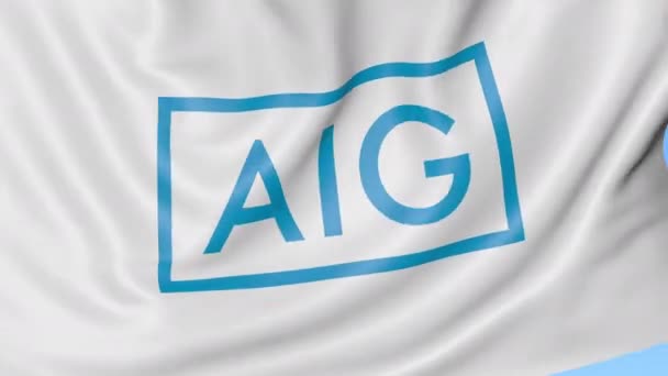 Bandiera sventolante con logo American International Group. Seamles loop 4K animazione editoriale — Video Stock