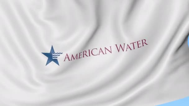 Размахивает флагом с логотипом American Water. Seamles loop 4K editionary animation — стоковое видео