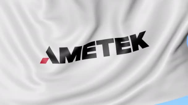 Размахиваю флагом с логотипом Ametek. Seamles loop 4K editionary animation — стоковое видео