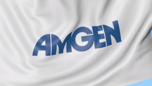 Waving flag with Amgen logo. Seamles loop 4K editorial animation — Stock Video