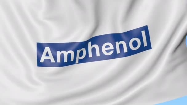 Bandera ondeante con logotipo de Amphenol. Seamles loop animación editorial 4K — Vídeos de Stock