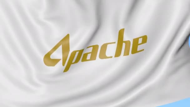 Integetett zászló Apache Corporation logóval. Seamles hurok 4k szerkesztői animáció — Stock videók