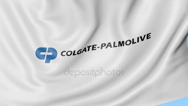 Bandera ondeante con logo Colgate-Palmolive. Seamles loop animación editorial 4K — Vídeos de Stock