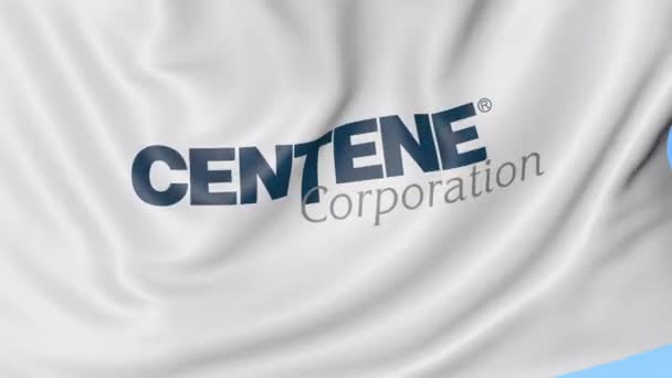 Acenando bandeira com o logotipo da Centene Corporation. Seamles loop 4K animação editorial — Vídeo de Stock