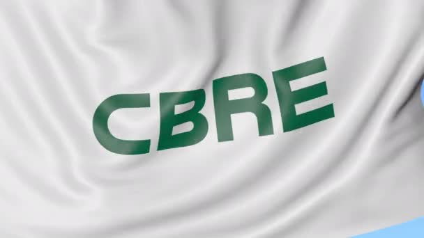 Bandiera sventolante con logo CBRE Group. Seamles loop 4K animazione editoriale — Video Stock