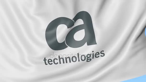 Размахивание флагом с логотипом CA Technologies. Seamles loop 4K editionary animation — стоковое видео