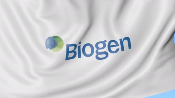 Bandiera sventola con logo Biogen. Seamles loop 4K animazione editoriale — Video Stock
