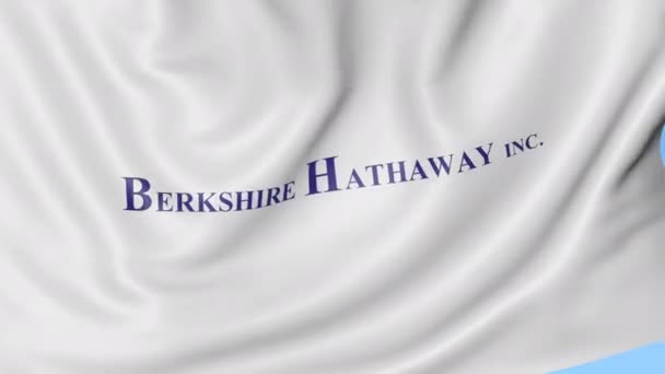 Bandera ondeando con el logo Berkshire Hathaway. Seamles loop animación editorial 4K — Vídeos de Stock