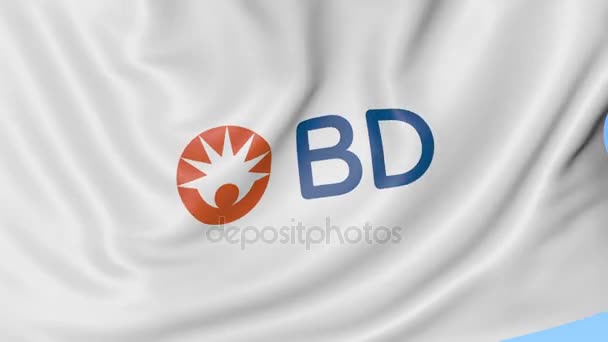 Bandera ondeando con el logotipo de Becton Dickinson. Seamles loop animación editorial 4K — Vídeos de Stock