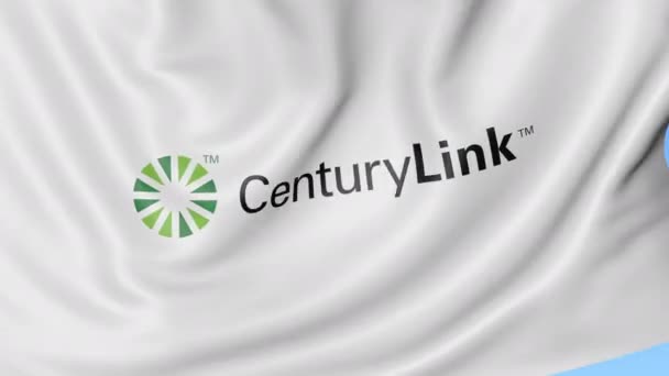 Размахивание флагом с логотипом CenturyLink. Seamles loop 4K editionary animation — стоковое видео