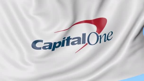 Bandera ondeando con el logotipo de Capital One. Seamles loop animación editorial 4K — Vídeo de stock