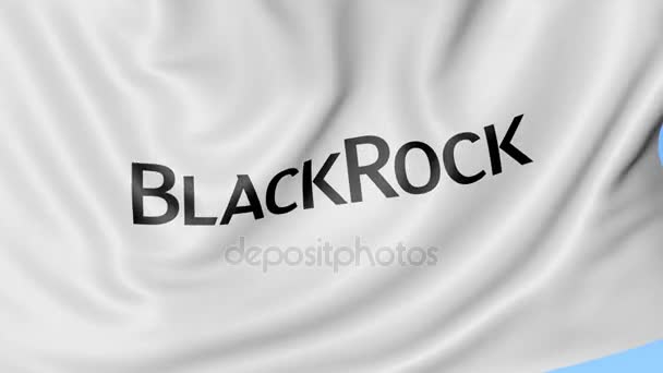 Mengayunkan bendera dengan logo BlackRock. Animasi editorial Seamles loop 4K — Stok Video