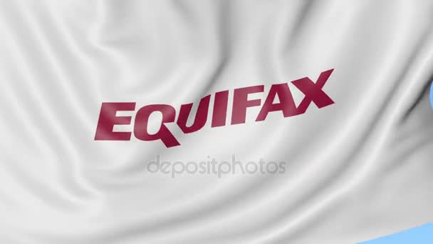 Bandera ondeante con logotipo Equifax. Seamles loop animación editorial 4K — Vídeo de stock