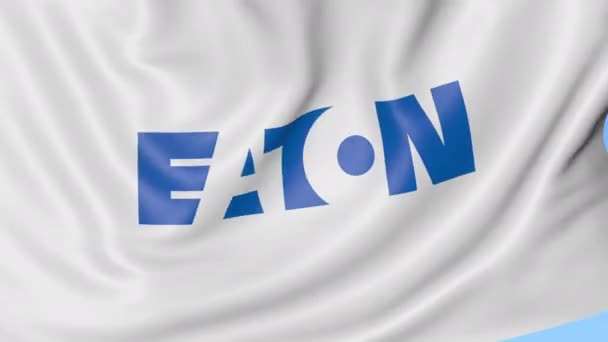 Viftande flagga med Eaton Corporation logotyp. Seamles slinga 4k redaktionella animation — Stockvideo