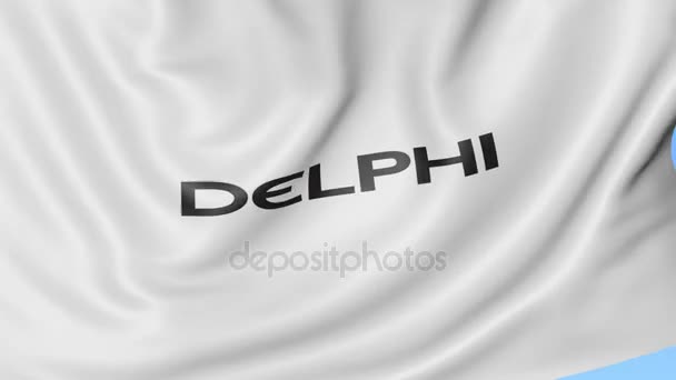 Bandera ondeante con logo Delphi Automotive. Seamles loop animación editorial 4K — Vídeos de Stock