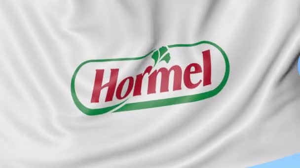 Wapperende vlag met Hormel logo. Gelast lus 4k redactionele animatie — Stockvideo