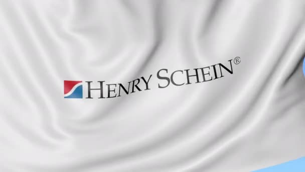 Drapeau avec le logo Henry Schein. Seamles boucle 4K animation éditoriale — Video