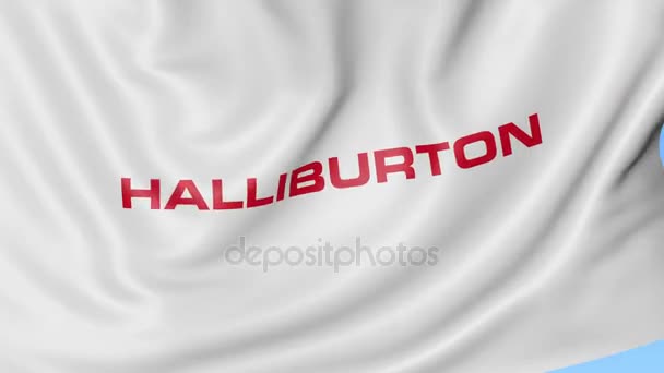 Размахиваю флагом с логотипом Halliburton. Seamles loop 4K editionary animation — стоковое видео