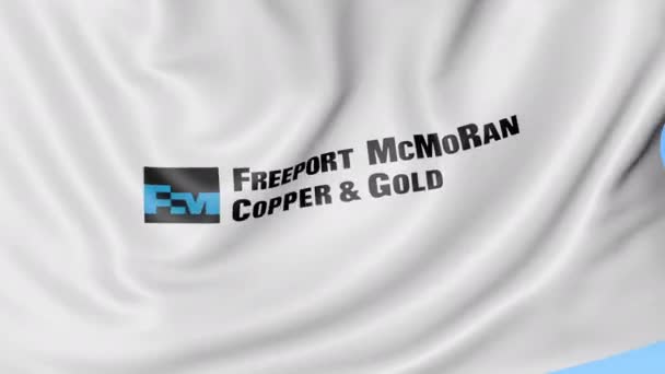 Bandiera sventolante con logo Freeport-Mcmoran. Seamles loop 4K animazione editoriale — Video Stock