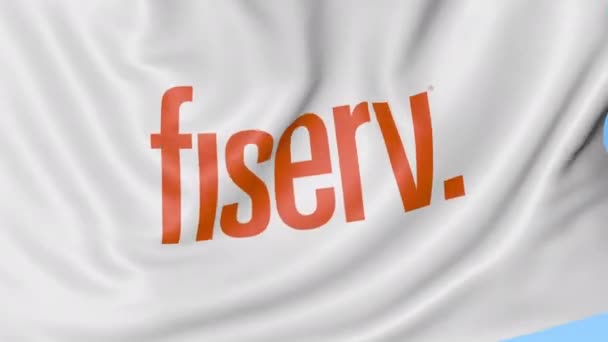 Fiserv logolu bayrak sallıyor. Seamles döngü 4k editoryal animasyon — Stok video