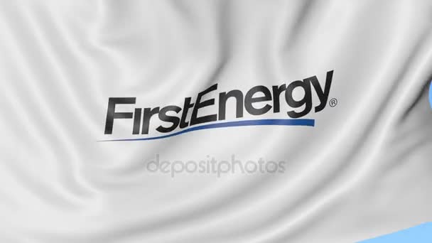 Waving flag with FirstEnergy logo. Seamles loop 4K editorial animation — Stock Video