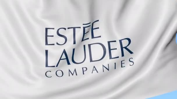 Bandeira acenando com logotipo da Estee Lauder Companies. Seamles loop 4K animação editorial — Vídeo de Stock