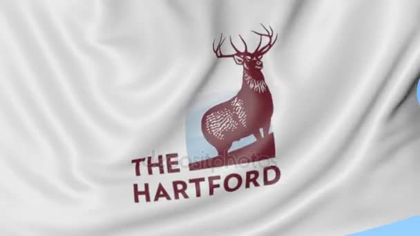 Κουνώντας τη σημαία με το λογότυπο του Χάρτφορντ. Ιδιαίτερα ελαστικό βρόχο 4k σύνταξης κινούμενα σχέδια — Αρχείο Βίντεο