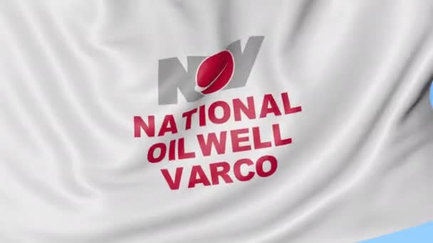 Macha flagą z logo National Oilwell Varco. Seamles pętli 4k redakcji animacji — Wideo stockowe