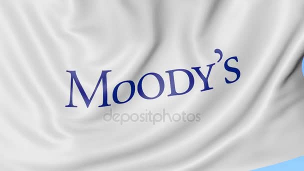 Κουνώντας τη σημαία με το λογότυπο της Moodys Corporation. Ιδιαίτερα ελαστικό βρόχο 4k σύνταξης κινούμενα σχέδια — Αρχείο Βίντεο