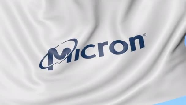 Κυματίζει σημαία με λογότυπο Micron τεχνολογία. Ιδιαίτερα ελαστικό βρόχο 4k σύνταξης κινούμενα σχέδια — Αρχείο Βίντεο