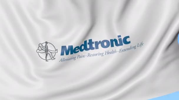 Waving flag with Medtronic logo. Seamles loop 4K editorial animation — Stock Video