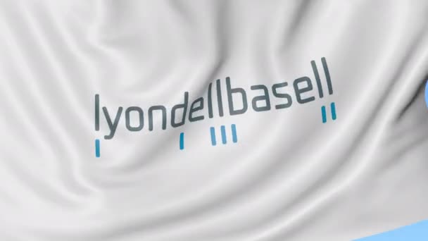 Bandera ondeante con logo LyondellBasell. Seamles loop animación editorial 4K — Vídeos de Stock