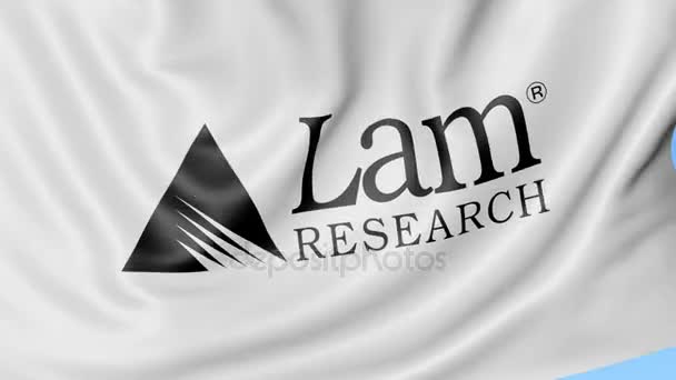Размахиваю флагом с логотипом Lam Research. Seamles loop 4K editionary animation — стоковое видео