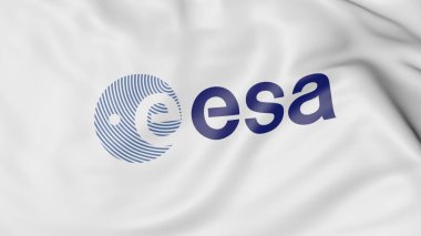 Waving flag with European Space Agency ESA logo. Editorial 3D rendering clipart