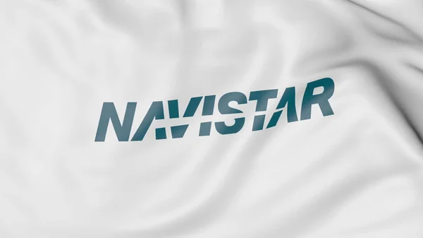 국제 Navistar 로고와 함께 흔들며 플래그입니다. 사설 3 차원 렌더링 — 스톡 사진