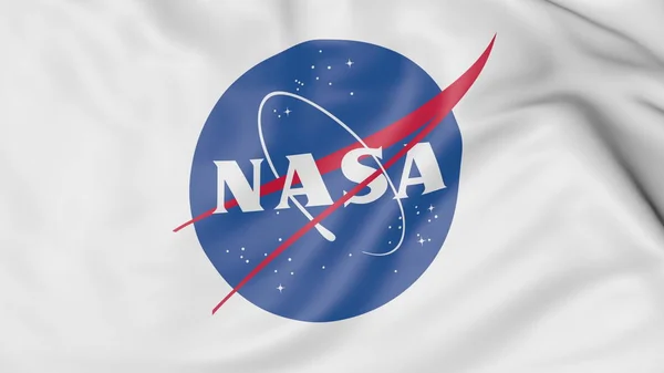 Wapperende vlag met logo van de Nasa. Redactioneel 3D-rendering — Stockfoto